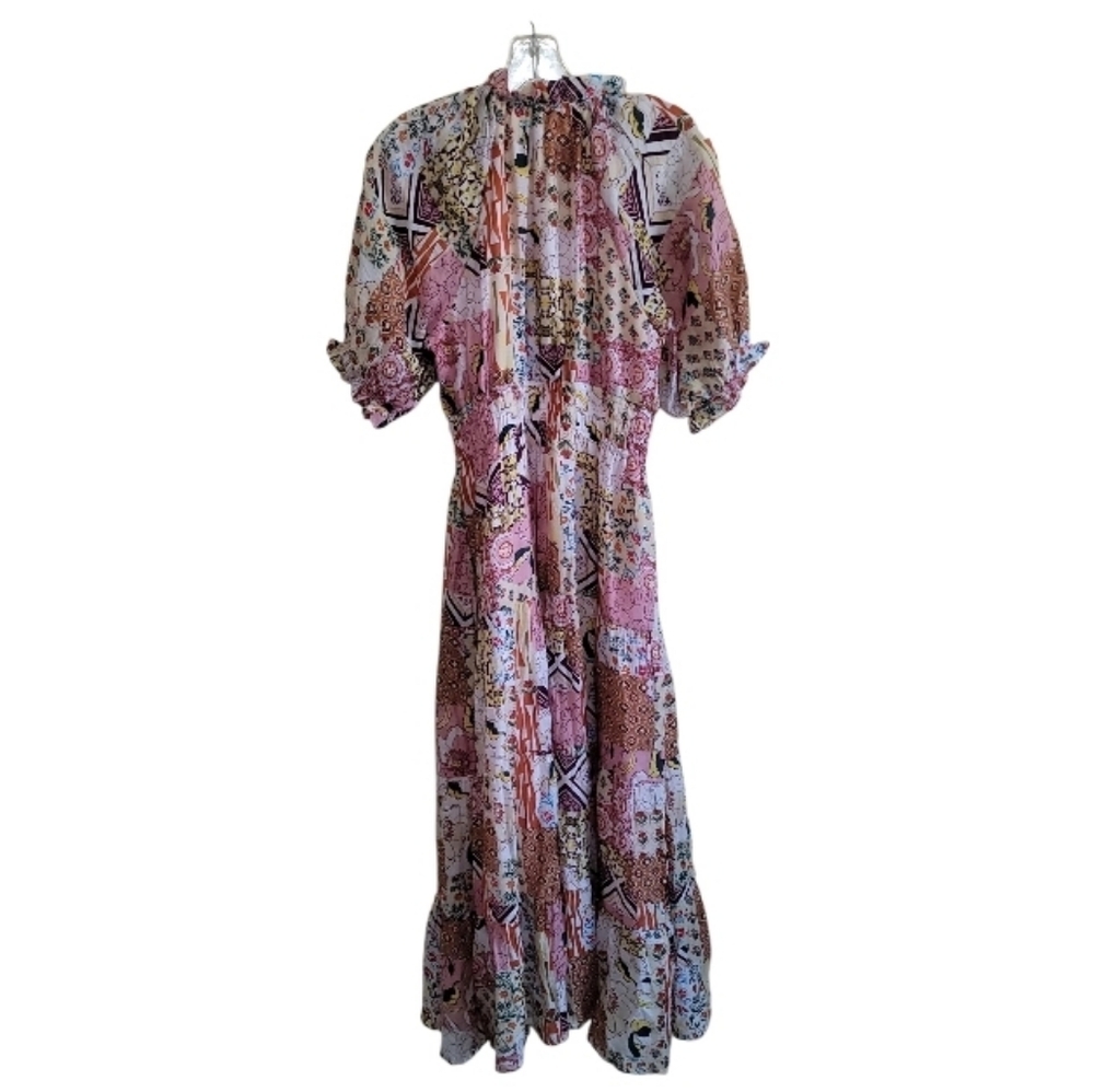 Thml Pink Multicolor Boho Patchwork Shortsleeve M… - image 4